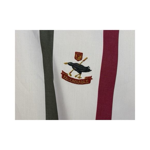 Faconnable Men's XXL 2XL White Stripe Embroidered Crest Button Up Academia - Picture 5 of 15